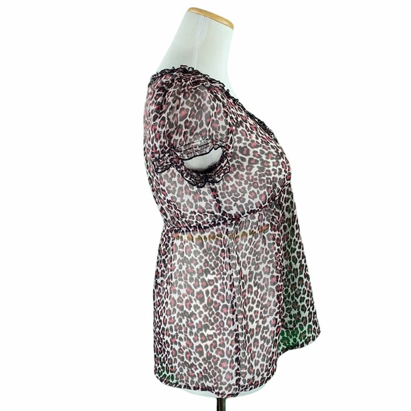 Johnny Martin Sheer Pink Cheetah Print Blouse - Picture 3 of 11